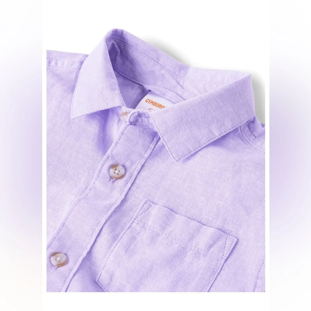 Gymboree Boys 5T Lavender Linen Blend Roll Tab Button Down Shirt NWT